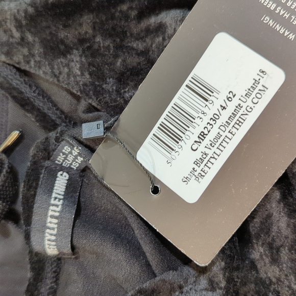 PRETTYLITTLETHING Shape Black Velour Diamante Unitard New with Tags Size 14 - Picture 4 of 7